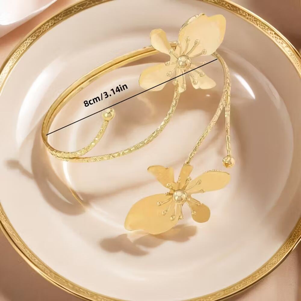 Elegant Gold & Green Flower Floral Wrap Anklet, Bracelet